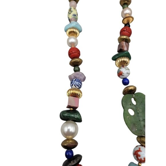 Art Statement Necklace Retro Beaded Multi Media Beads & Shaped Gemstone 25" - Picture 9 of 14